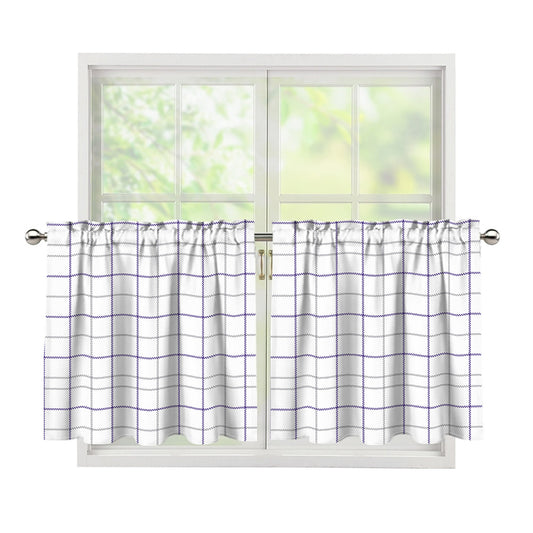 White Grey And Purple Tattersall Print Tier Curtains