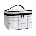 White Grey And Purple Tattersall Print Travel Makeup Bag