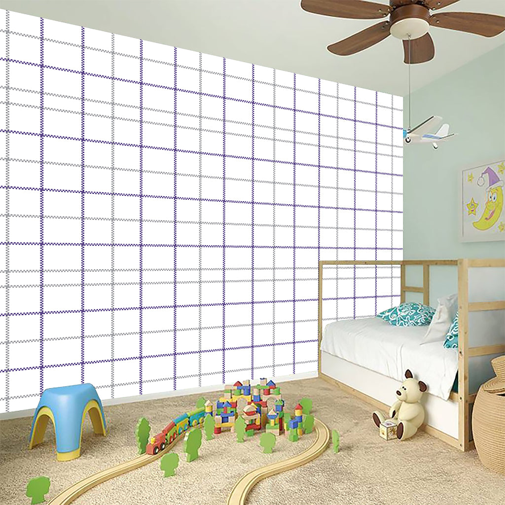 White Grey And Purple Tattersall Print Wall Sticker