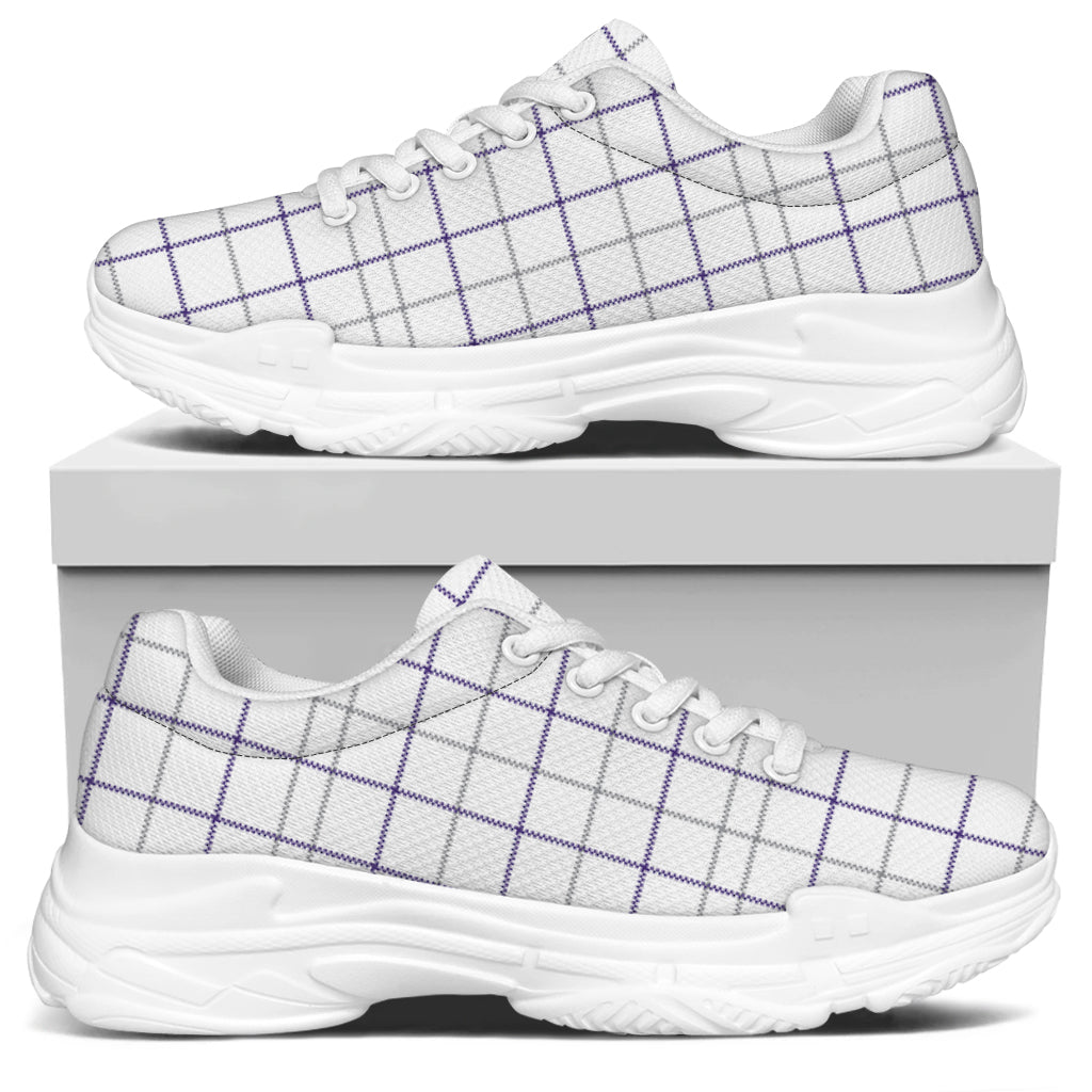 White Grey And Purple Tattersall Print White Chunky Shoes