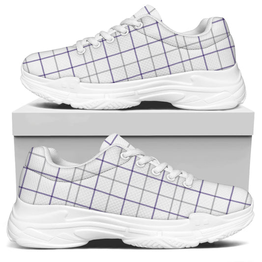 White Grey And Purple Tattersall Print White Chunky Shoes