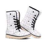 White Grey And Purple Tattersall Print Winter Boots