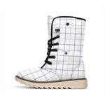 White Grey And Purple Tattersall Print Winter Boots