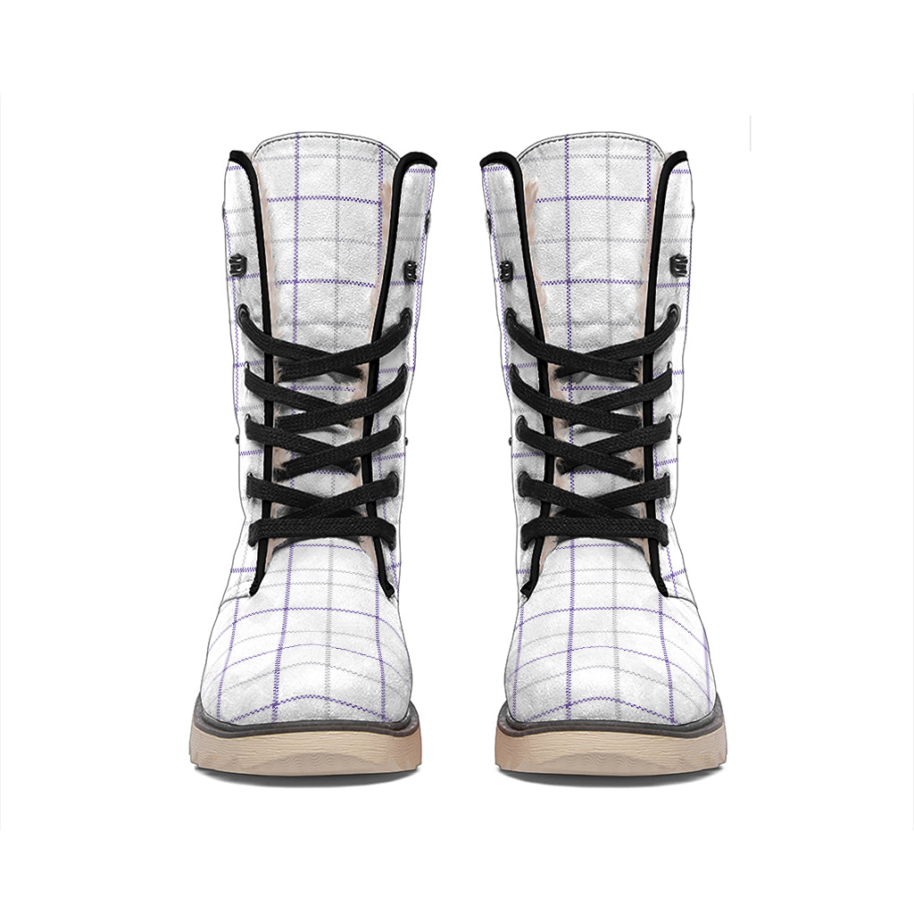 White Grey And Purple Tattersall Print Winter Boots