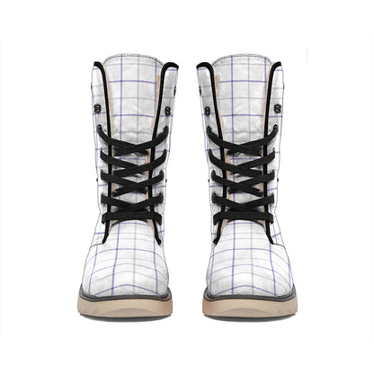 White Grey And Purple Tattersall Print Winter Boots