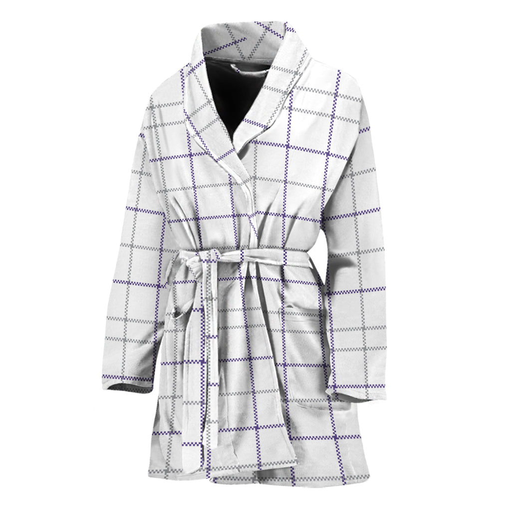 White Grey And Purple Tattersall Print Women's Bathrobe