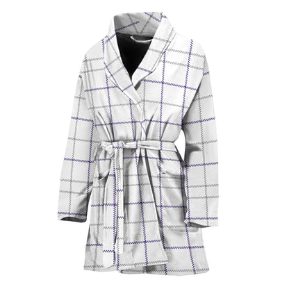 White Grey And Purple Tattersall Print Women's Bathrobe