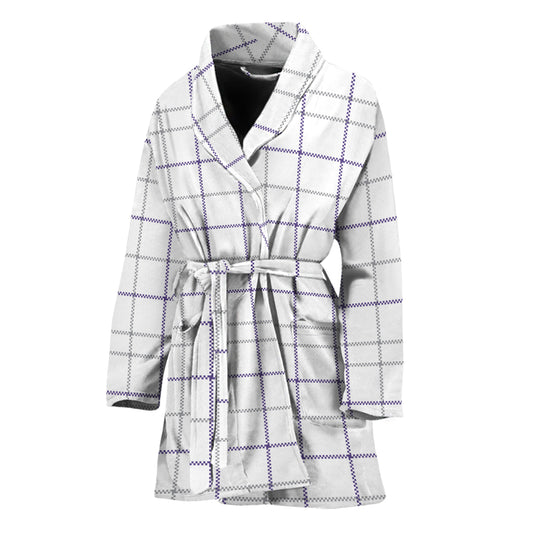 White Grey And Purple Tattersall Print Women's Bathrobe