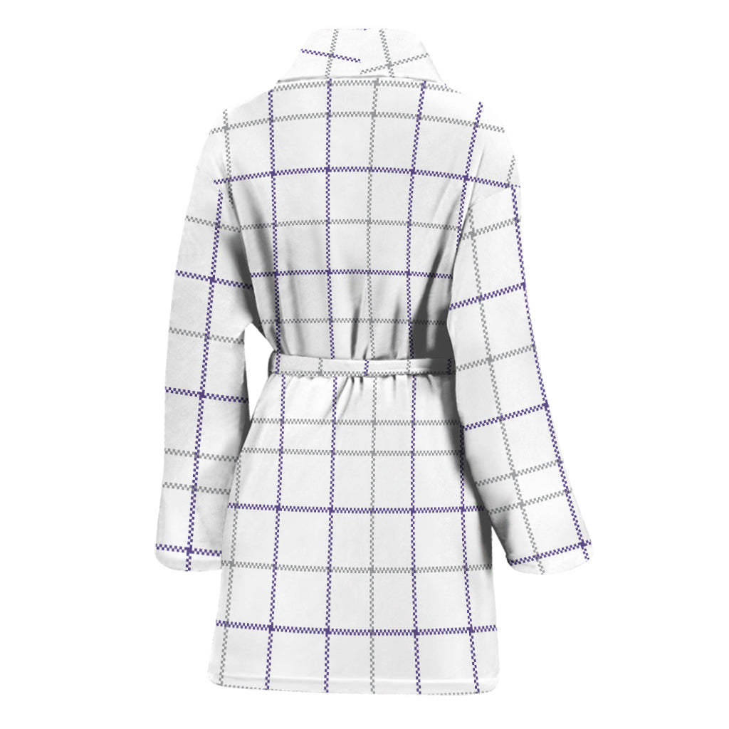 White Grey And Purple Tattersall Print Women's Bathrobe