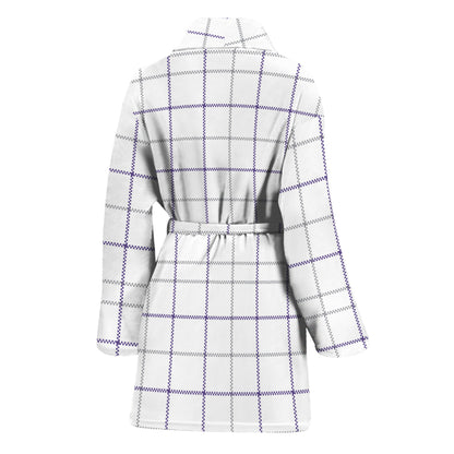White Grey And Purple Tattersall Print Women's Bathrobe