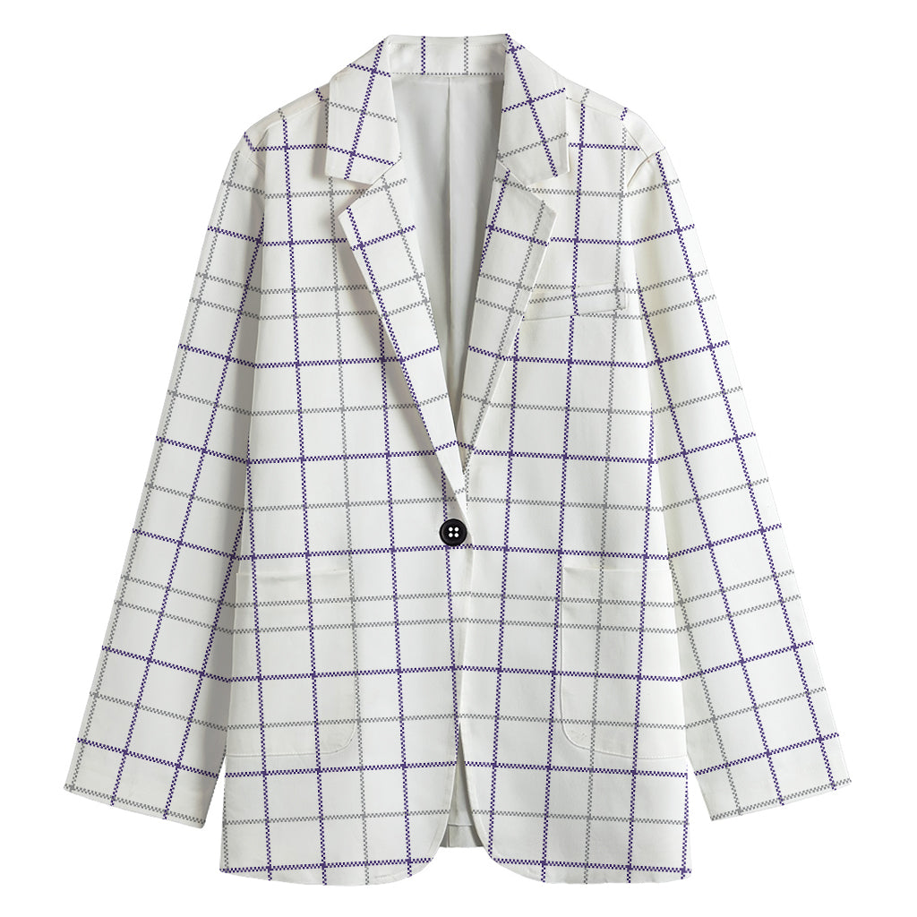 White Grey And Purple Tattersall Print Women's Blazer