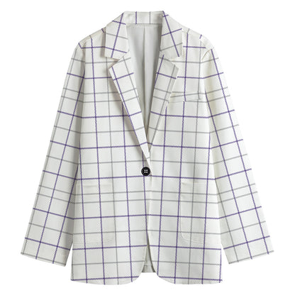 White Grey And Purple Tattersall Print Women's Blazer