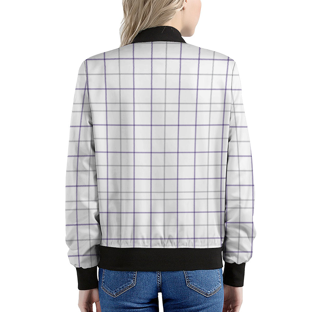 White Grey And Purple Tattersall Print Women's Bomber Jacket