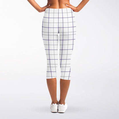 White Grey And Purple Tattersall Print Women's Capri Leggings