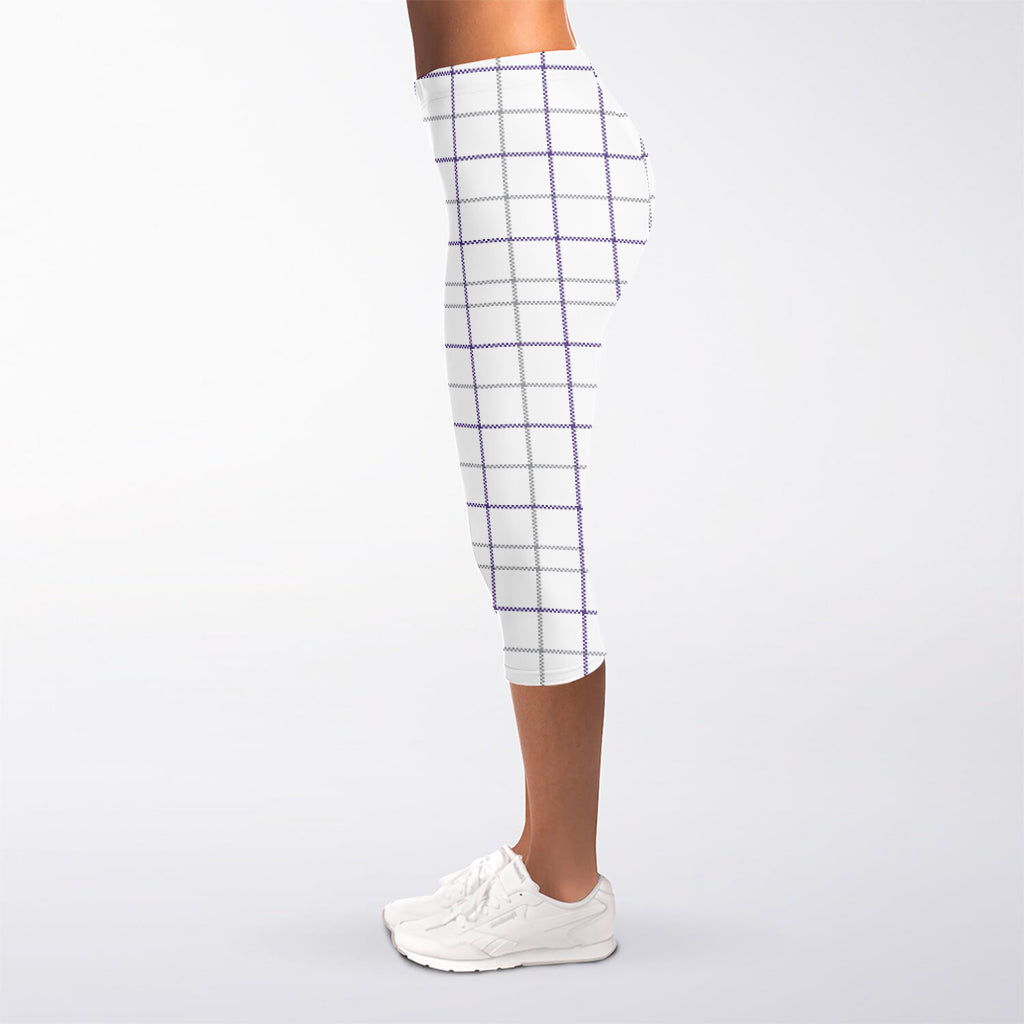 White Grey And Purple Tattersall Print Women's Capri Leggings