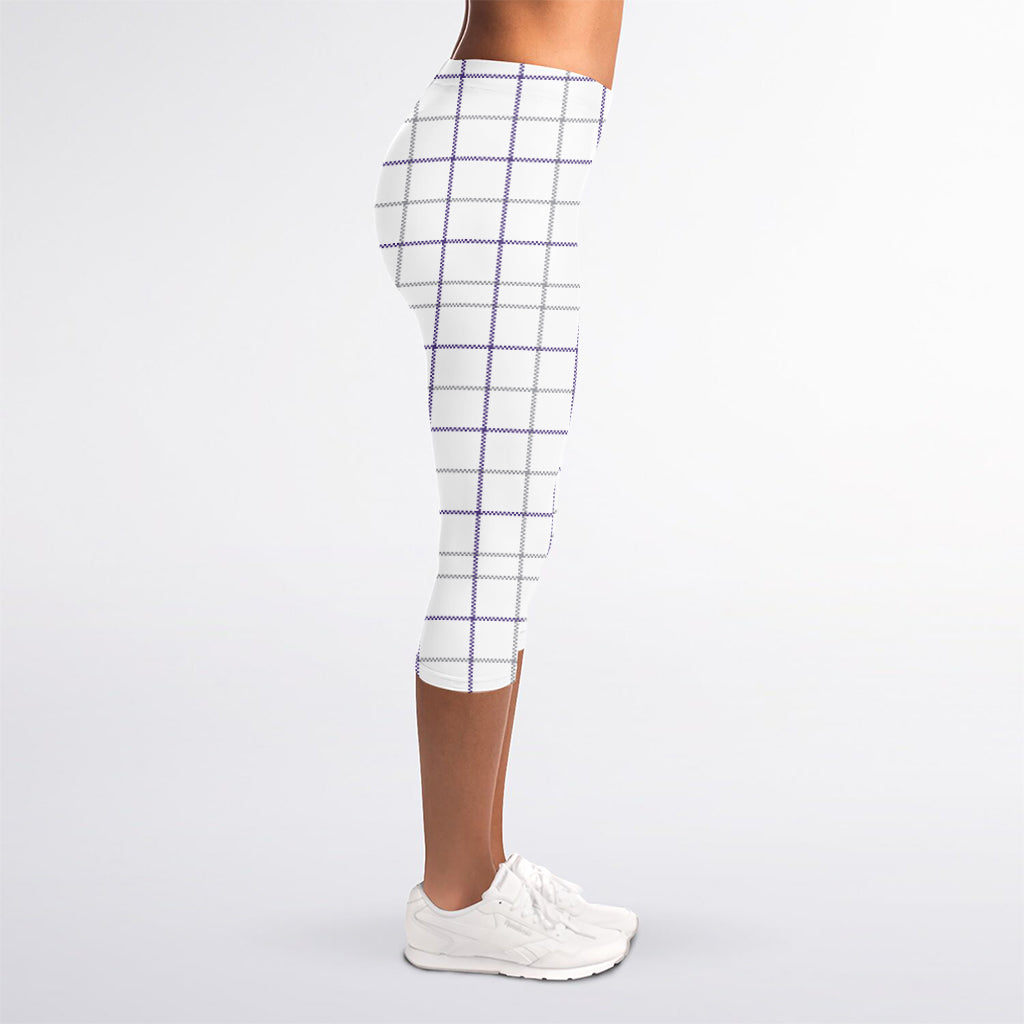 White Grey And Purple Tattersall Print Women's Capri Leggings