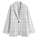 White Grey And Purple Tattersall Print Women's Cotton Blazer