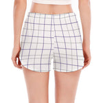 White Grey And Purple Tattersall Print Women's Split Running Shorts