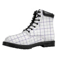 White Grey And Purple Tattersall Print Padded Collar Lace Up Boots