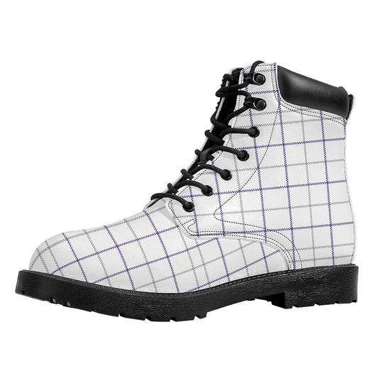 White Grey And Purple Tattersall Print Work Boots