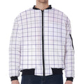 White Grey And Purple Tattersall Print Zip Sleeve Bomber Jacket