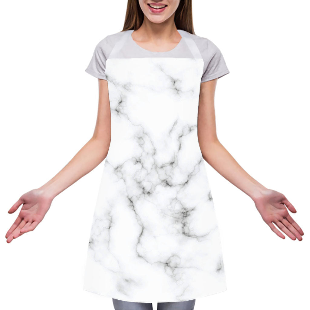 White Grey Smoke Marble Print Adjustable Apron