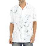 White Grey Smoke Marble Print Aloha Shirt