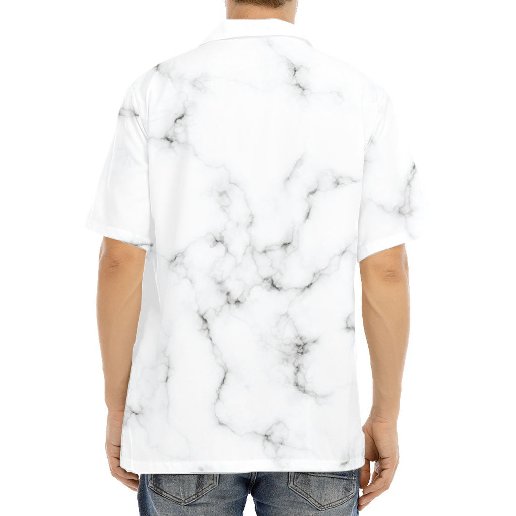 White Grey Smoke Marble Print Aloha Shirt