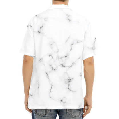 White Grey Smoke Marble Print Aloha Shirt