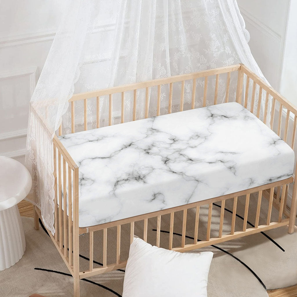 White Grey Smoke Marble Print Baby Crib Sheet