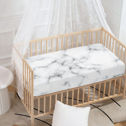 White Grey Smoke Marble Print Baby Crib Sheet