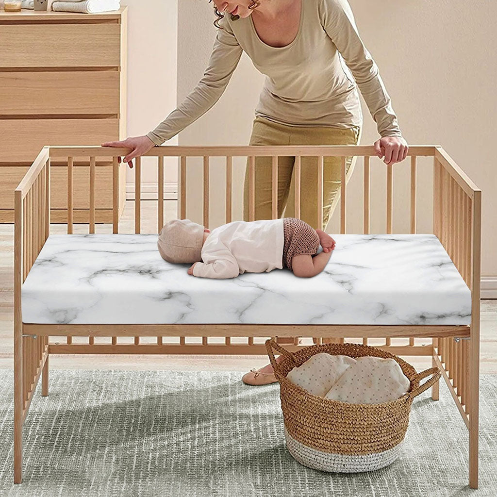 White Grey Smoke Marble Print Baby Crib Sheet