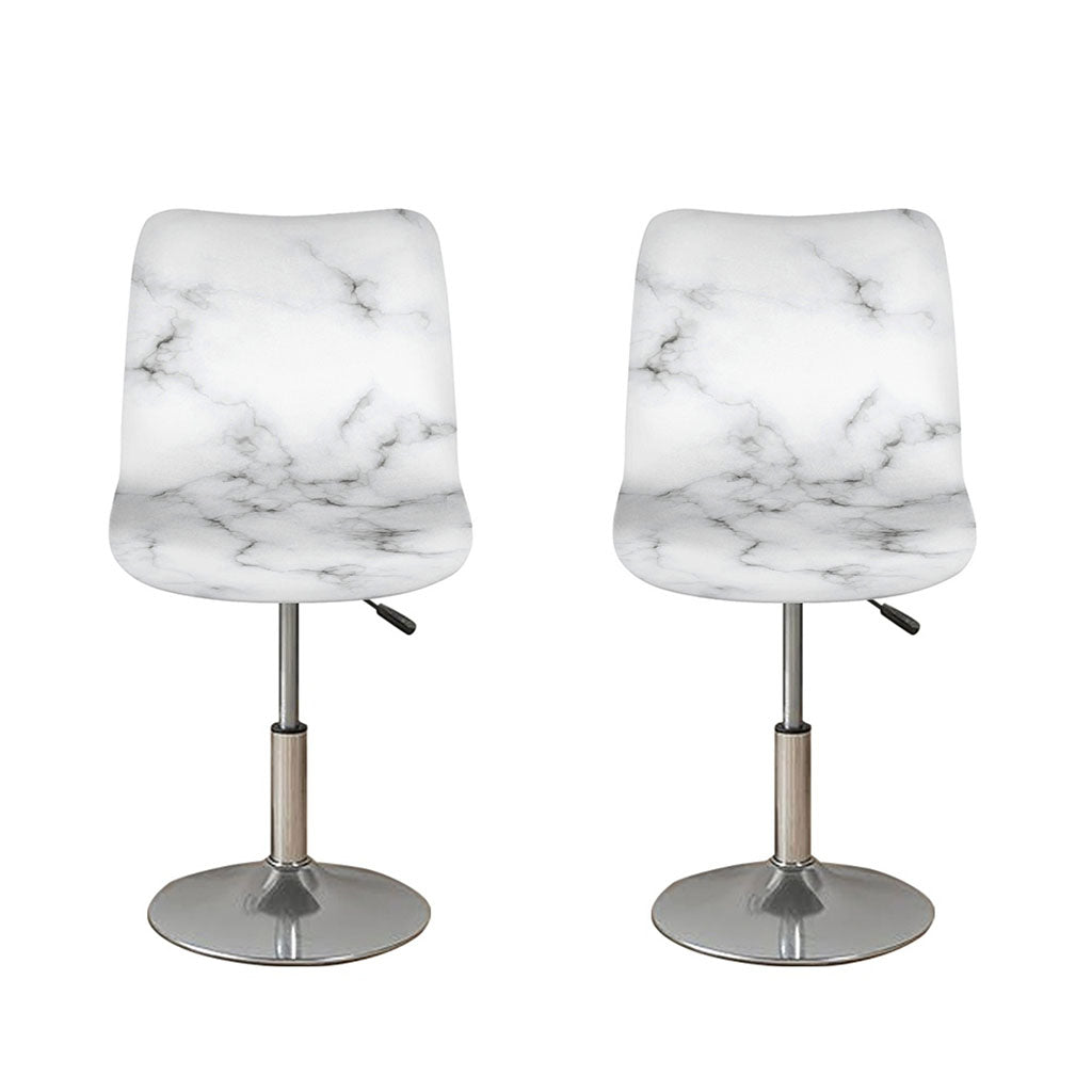 White Grey Smoke Marble Print Bar Stool Covers