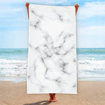 White Grey Smoke Marble Print Beach Towel