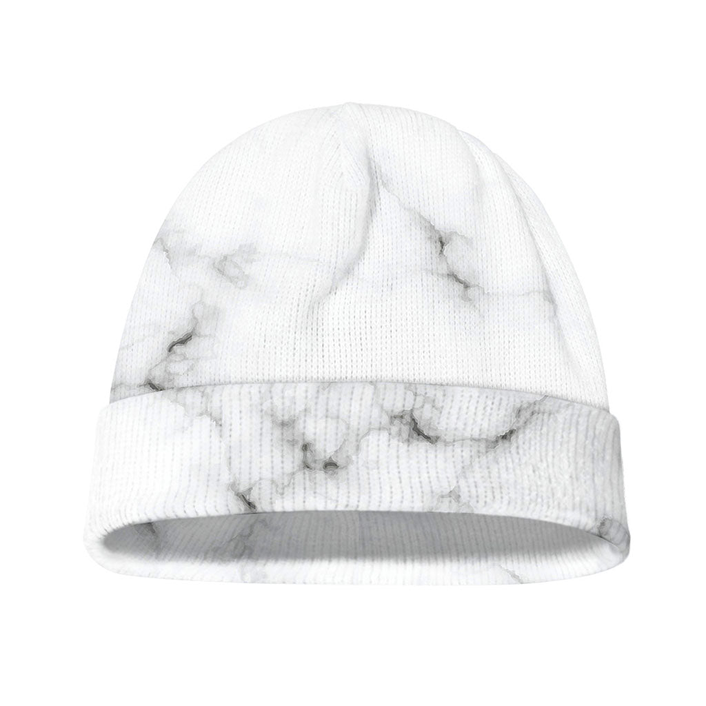 White Grey Smoke Marble Print Beanie