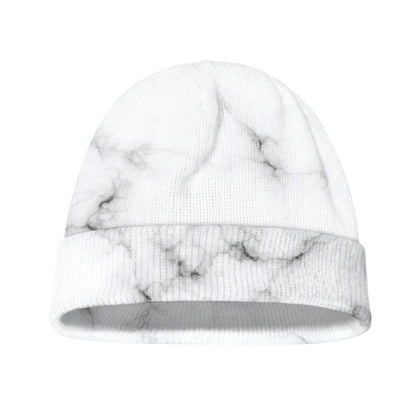 White Grey Smoke Marble Print Beanie
