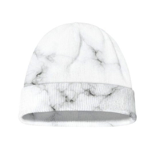 White Grey Smoke Marble Print Beanie