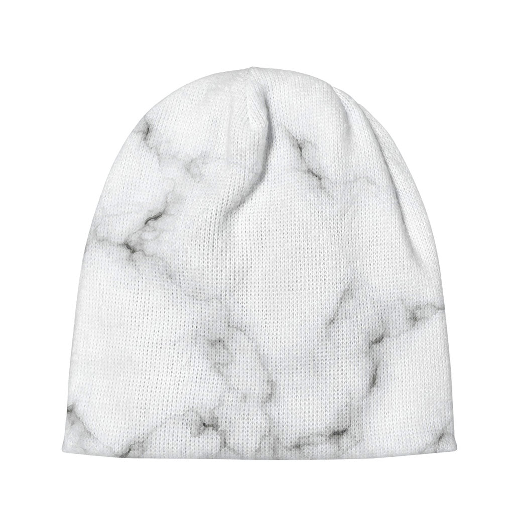 White Grey Smoke Marble Print Beanie