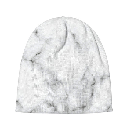 White Grey Smoke Marble Print Beanie