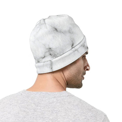 White Grey Smoke Marble Print Beanie