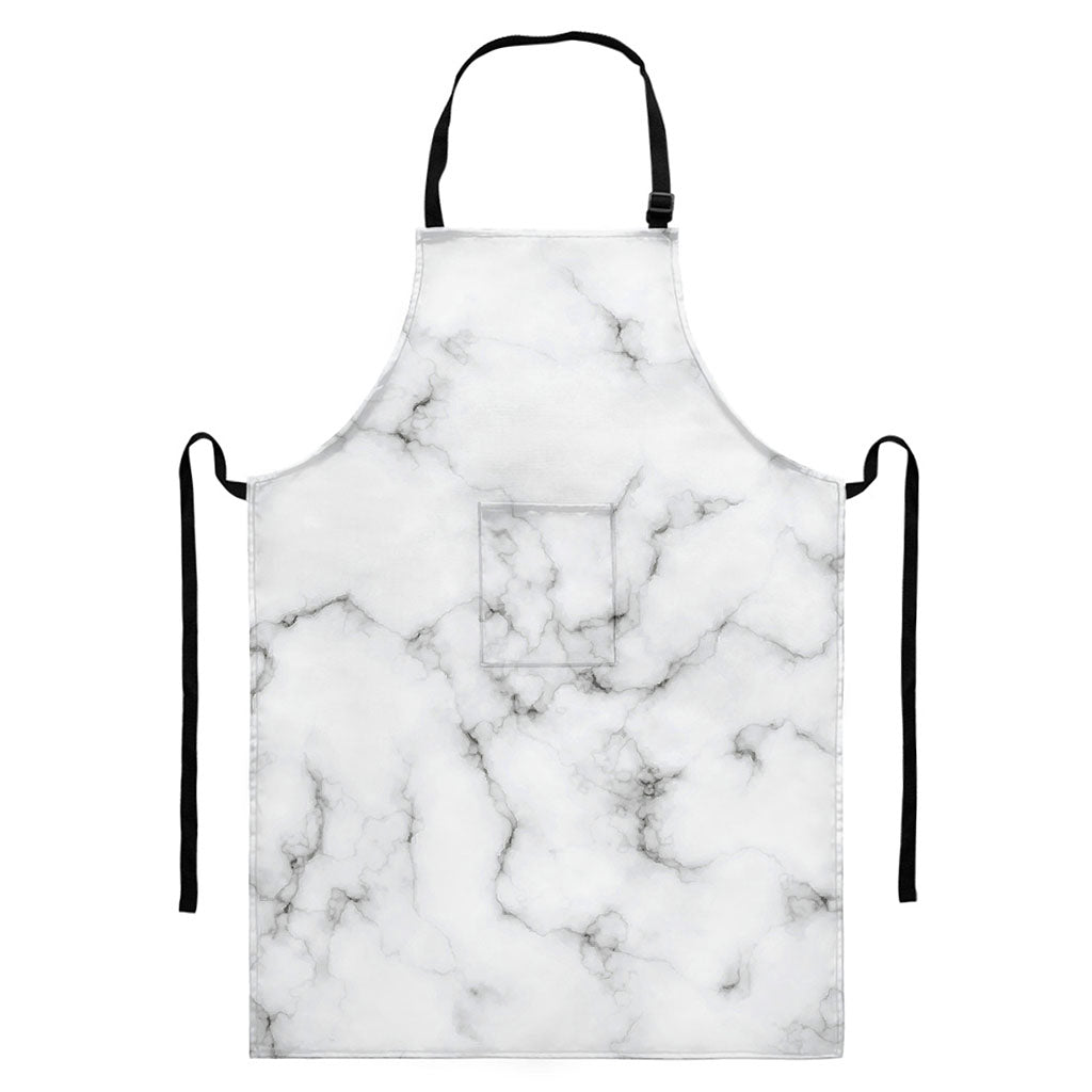 White Grey Smoke Marble Print Bib Apron With Pocket