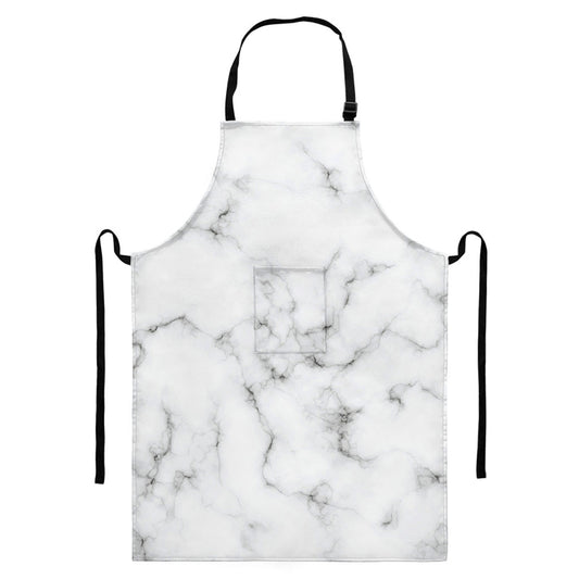 White Grey Smoke Marble Print Bib Apron With Pocket