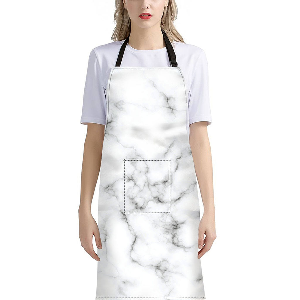 White Grey Smoke Marble Print Bib Apron With Pocket