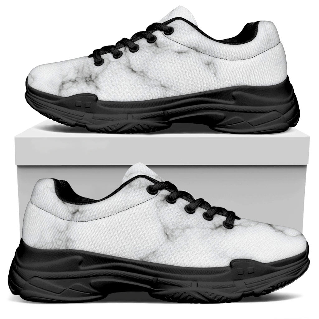 White Grey Smoke Marble Print Black Chunky Shoes