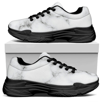 White Grey Smoke Marble Print Black Chunky Shoes