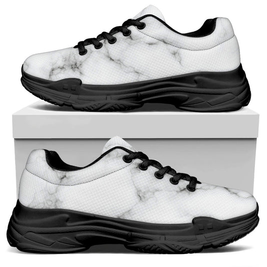 White Grey Smoke Marble Print Black Chunky Shoes