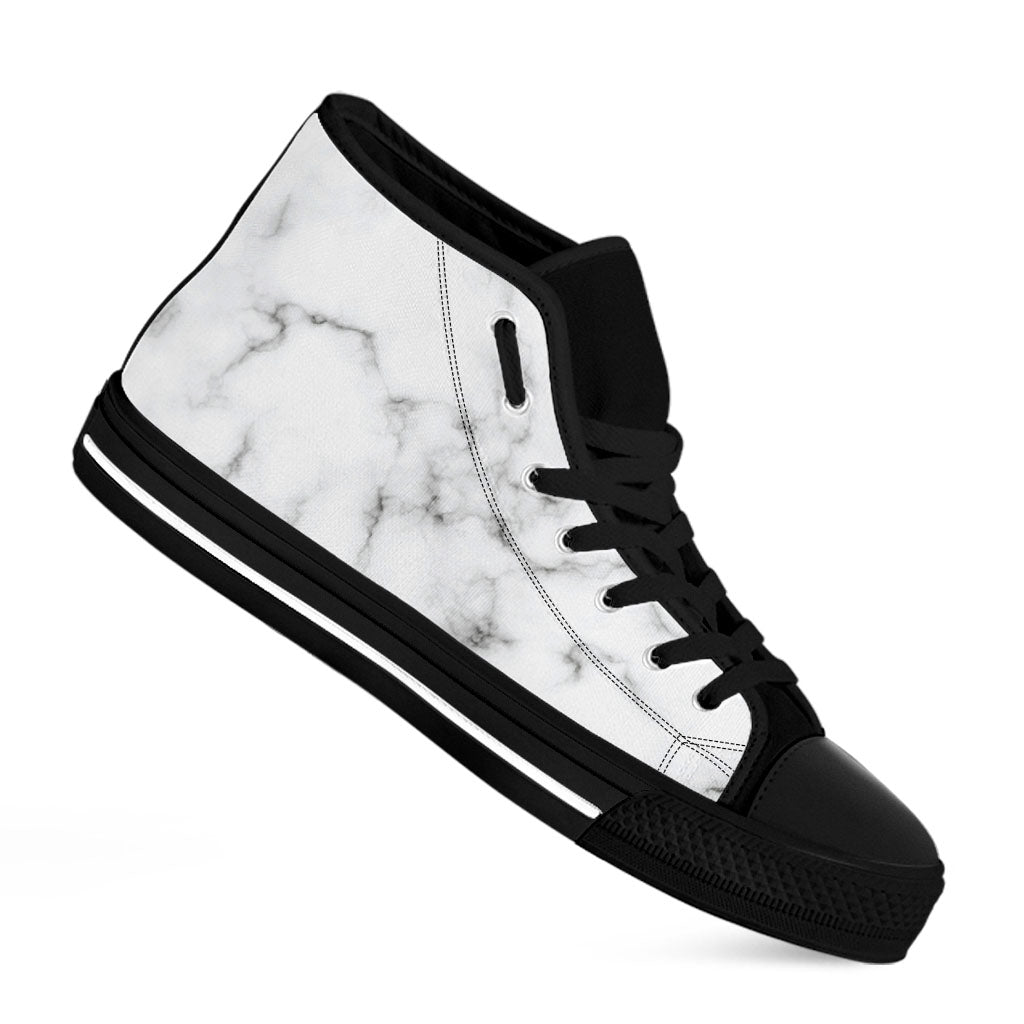 White Grey Smoke Marble Print Black High Top Sneakers