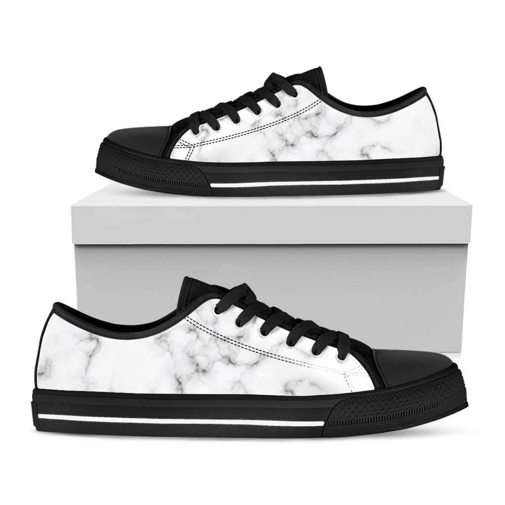 White Grey Smoke Marble Print Black Low Top Sneakers