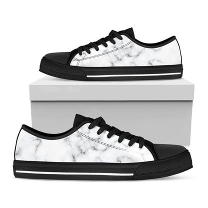 White Grey Smoke Marble Print Black Low Top Sneakers