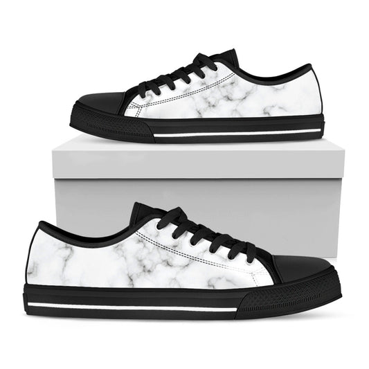 White Grey Smoke Marble Print Black Low Top Sneakers